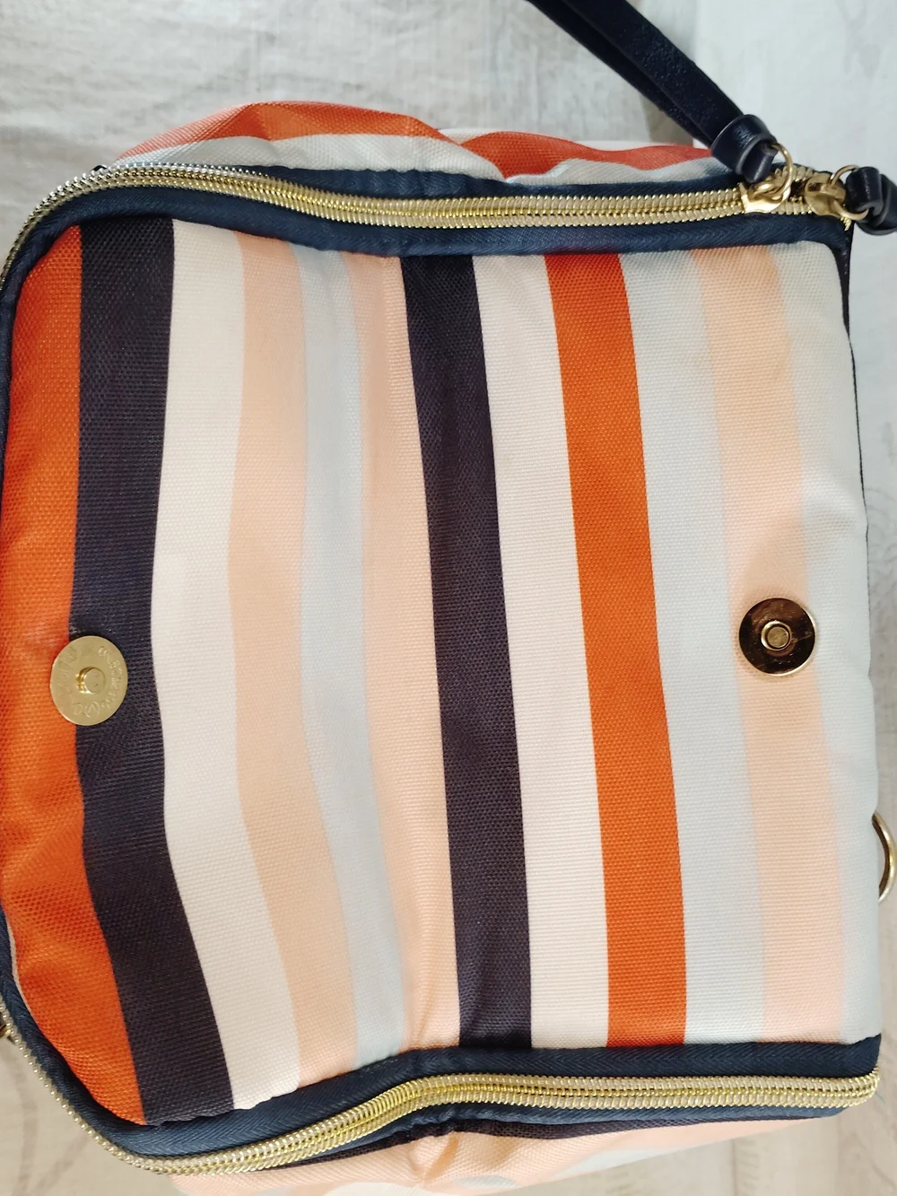 Dabney Lee Navy, Orange, Cream & Black Insulated Lunch Tote Striped Satchel